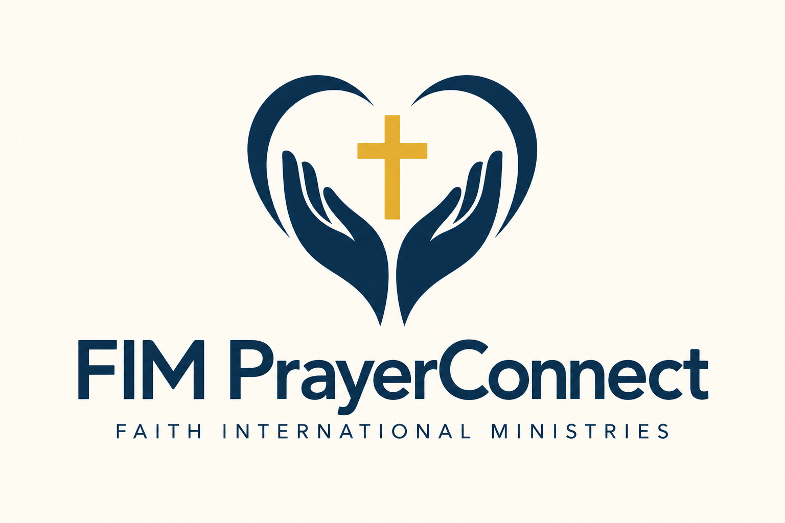 FIM PrayerConnect: uplifted hands forming a heart around a gold cross