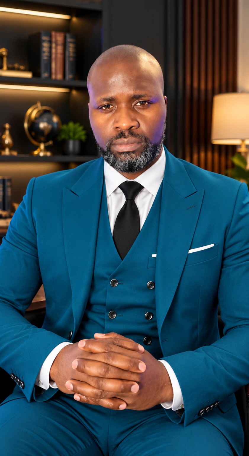 Saint Jason Sinkonde — blue-suit ministry portrait